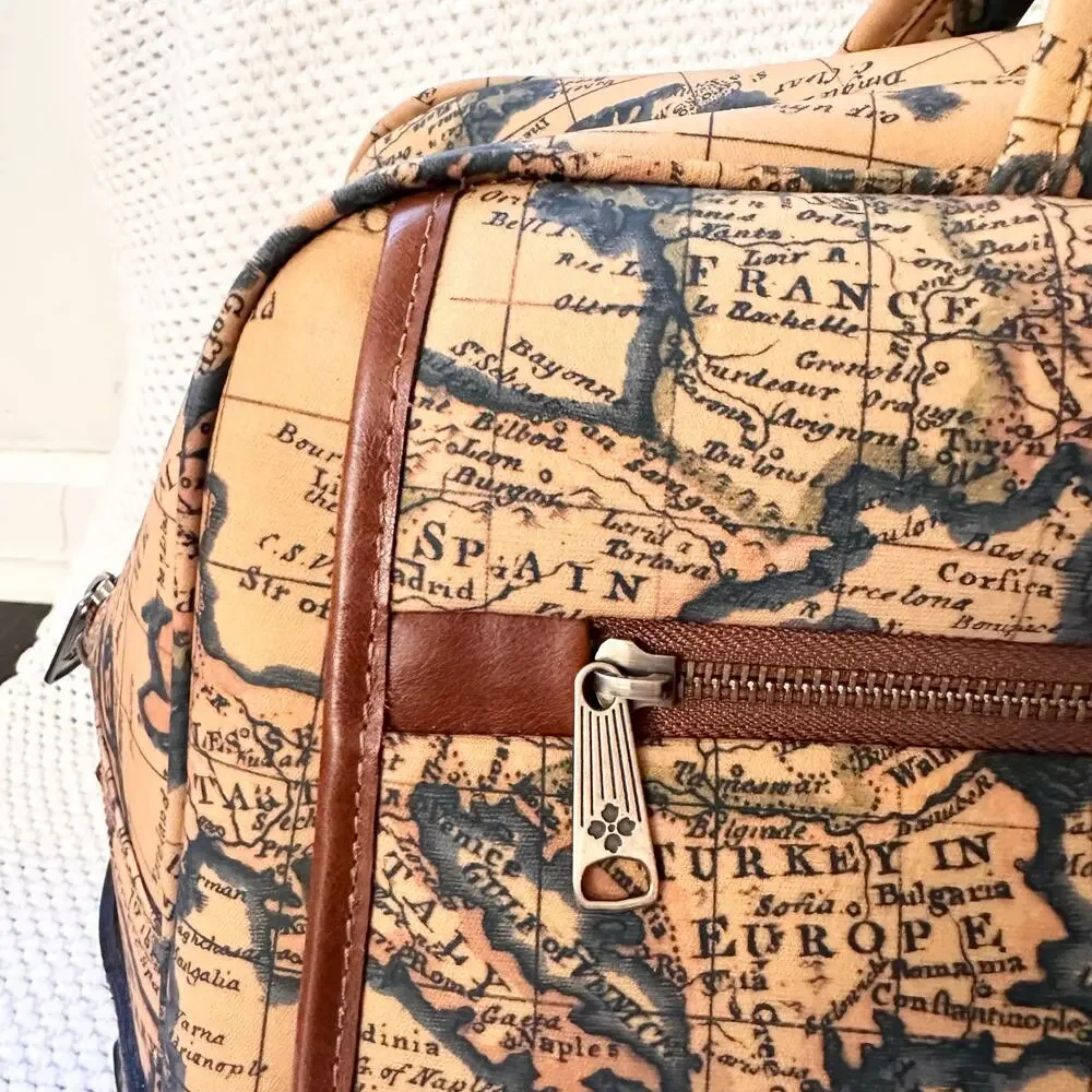 Patricia Nash European Map Tan Yellow Sibillini Small Trolley Overnight NWOT